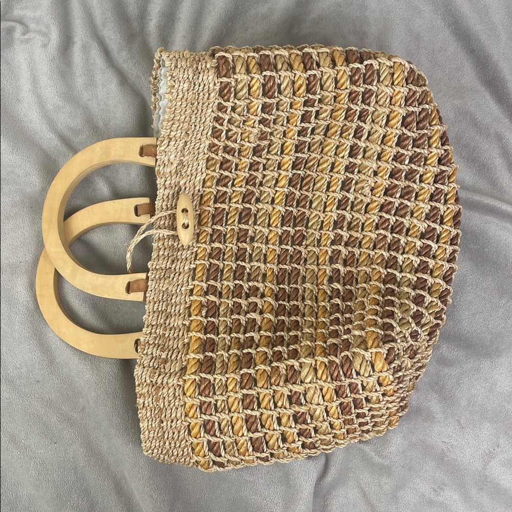 Talbots Wooden Handle Rope Bag - Picture 3 of 16